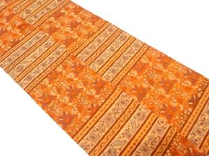 枡に花更紗模様織り出し　袋帯